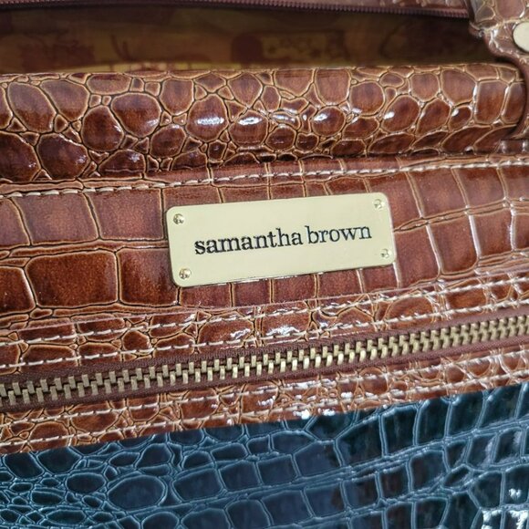 Samantha‎ Brown Classic Croc Embossed Dowel Carry On Travel Bag Weekender - Picture 4 of 12